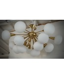 Lampadario Sputnik in Vetro Artistico di Murano Bianco e Ottone