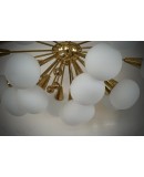 Lampadario Sputnik in Vetro Artistico di Murano Bianco e Ottone