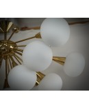 Lampadario Sputnik in Vetro Artistico di Murano Bianco e Ottone