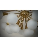 Lampadario Sputnik in Vetro Artistico di Murano Bianco e Ottone