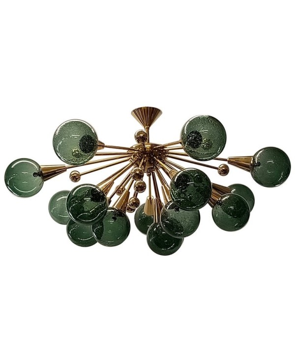 Lampadario Sputnik in Vetro Verde di Murano e Ottone