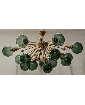 Lampadario Sputnik in Vetro Verde di Murano e Ottone