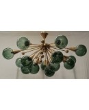 Lampadario Sputnik in Vetro Verde di Murano e Ottone