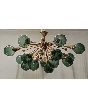 Lampadario Sputnik in Vetro Verde di Murano e Ottone