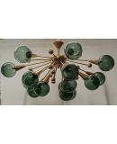 Lampadario Sputnik in Vetro Verde di Murano e Ottone