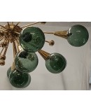 Lampadario Sputnik in Vetro Verde di Murano e Ottone