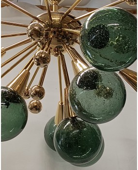 Lampadario Sputnik in Vetro Verde di Murano e Ottone