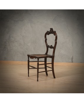 Louis Philippe Style Walnut and Vienna Straw Italian Chairs, 1940