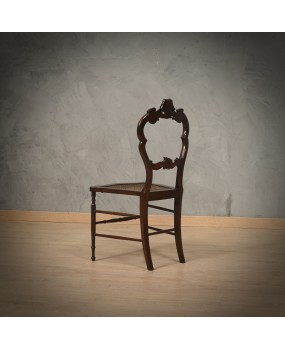 Louis Philippe Style Walnut and Vienna Straw Italian Chairs, 1940