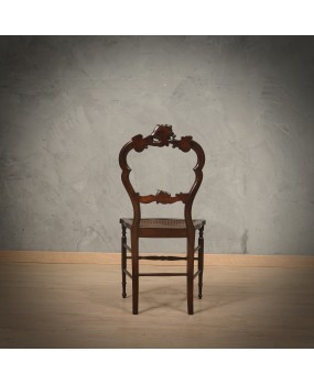Louis Philippe Style Walnut and Vienna Straw Italian Chairs, 1940