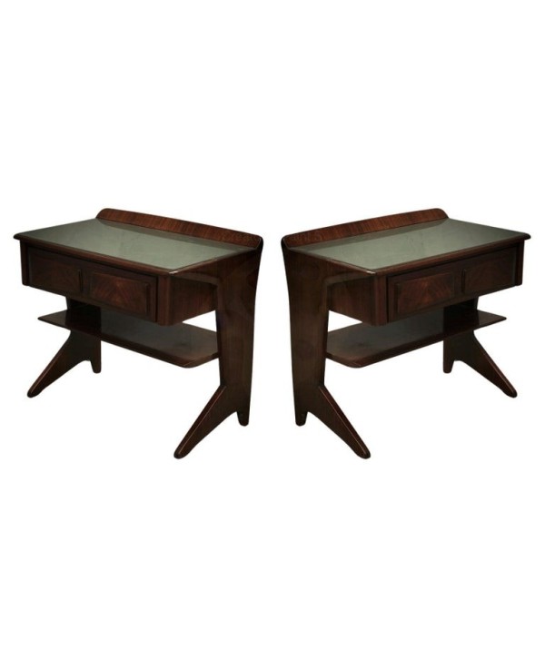 Dassi Walnut and Glass Italian Mid-Century Nightstands, 1950 Dassi Walnut and Glass Italian Mid-Century Nightstands, 1950