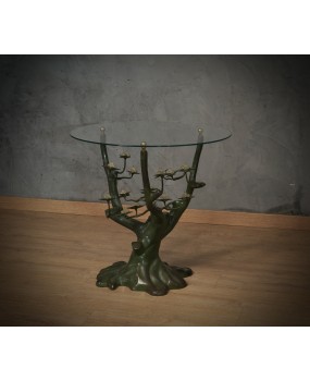 Tavolino Scultura di Willy Daro in Bronzo e Vetro, 1970