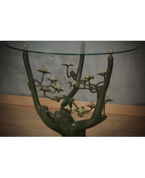 Tavolino Scultura di Willy Daro in Bronzo e Vetro, 1970
