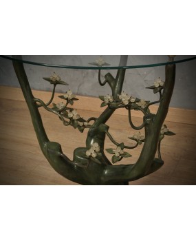 Tavolino Scultura di Willy Daro in Bronzo e Vetro, 1970