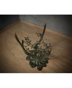 Tavolino Scultura di Willy Daro in Bronzo e Vetro, 1970