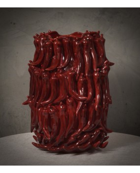 Vasi Scultura in Ceramica Veneziana di Colore Rosso