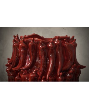 Vasi Scultura in Ceramica Veneziana di Colore Rosso