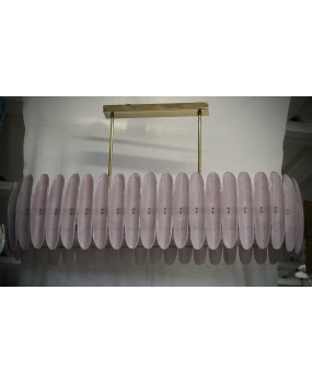 Lampadario Rettangolare in Vetro Artistico Rosa di Murano