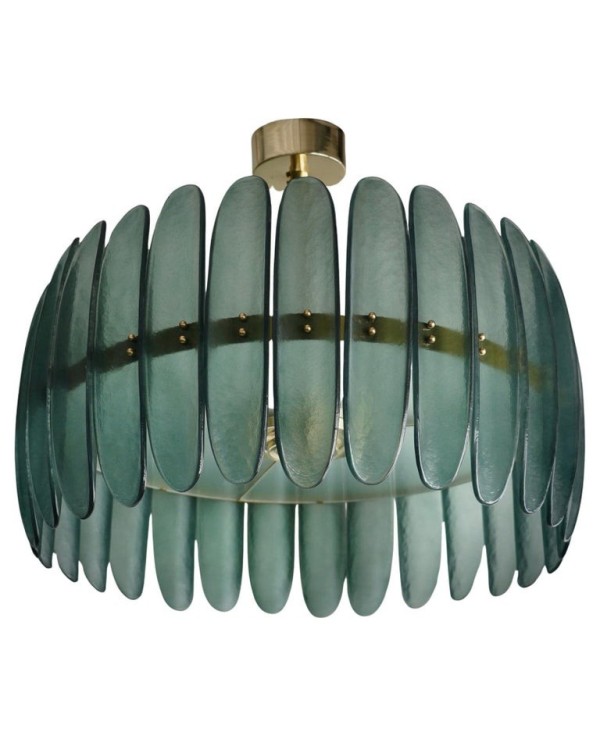 Lampadario in Vetro Artistico Verde di Murano e Ottone Lampadario in Vetro Artistico Verde di Murano e Ottone