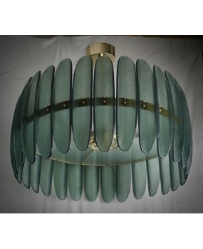 Lampadario in Vetro Artistico Verde di Murano e Ottone