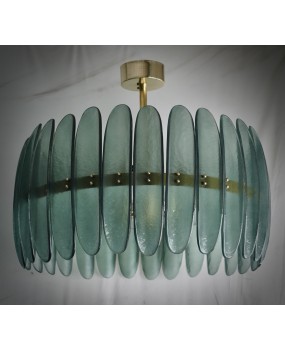 Lampadario in Vetro Artistico Verde di Murano e Ottone