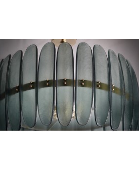 Lampadario in Vetro Artistico Verde di Murano e Ottone