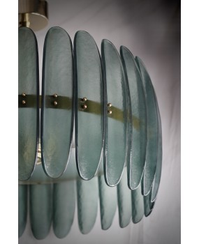 Lampadario in Vetro Artistico Verde di Murano e Ottone