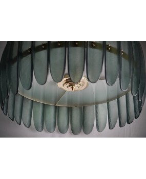 Lampadario in Vetro Artistico Verde di Murano e Ottone