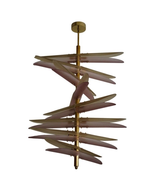 Lampadari in Vetro Artistico e Ottone di Murano Rosa e Ambra