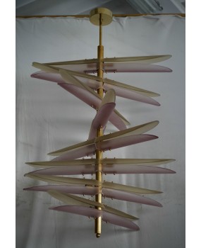 Lampadari in Vetro Artistico e Ottone di Murano Rosa e Ambra