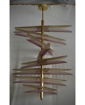 Lampadari in Vetro Artistico e Ottone di Murano Rosa e Ambra