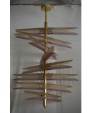 Lampadari in Vetro Artistico e Ottone di Murano Rosa e Ambra