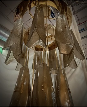 Lampadario in Vetro Artistico di Murano e Ottone