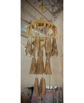 Lampadario in Vetro Artistico di Murano e Ottone