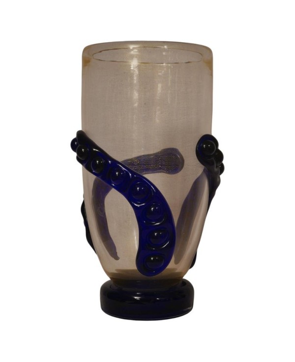 Murano Art Glass Blown Glass Gold and Blue Color Midcentury Vase