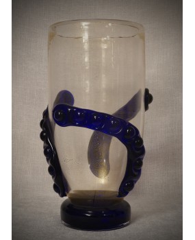 Murano Art Glass Blown Glass Gold and Blue Color Midcentury Vase