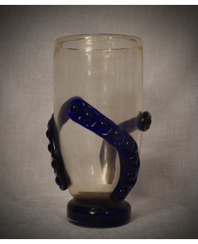 Vaso in Vetro Soffiato di Murano di Colore Oro e Blu