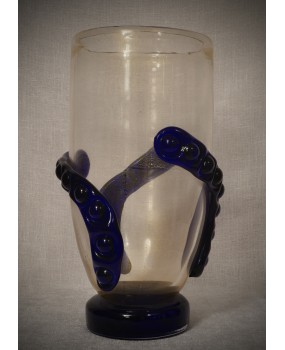 Vaso in Vetro Soffiato di Murano di Colore Oro e Blu