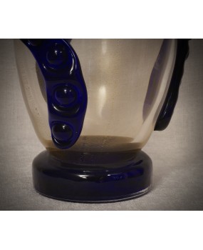 Vaso in Vetro Soffiato di Murano di Colore Oro e Blu