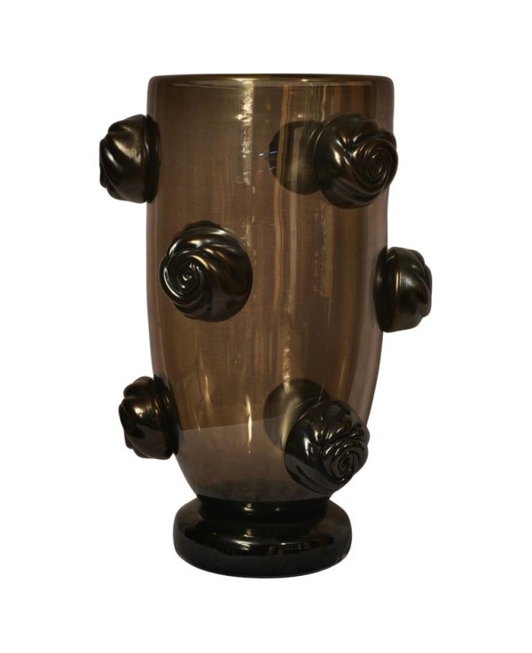 Vaso in Vetro Soffiato di Murano di Colore Nero e Fumé