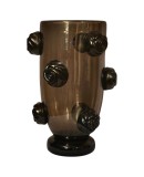 Vaso in Vetro Soffiato di Murano di Colore Nero e Fumé