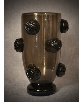Vaso in Vetro Soffiato di Murano di Colore Nero e Fumé