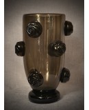 Vaso in Vetro Soffiato di Murano di Colore Nero e Fumé