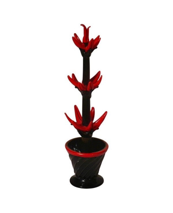 Murano Art Glass Red and Black Cactus, 2000