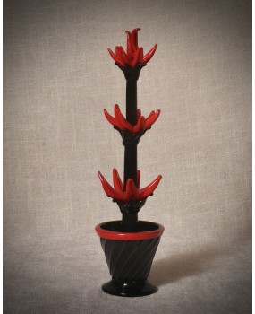 Murano Art Glass Red and Black Cactus, 2000