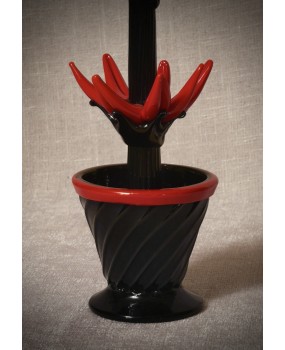 Murano Art Glass Red and Black Cactus, 2000