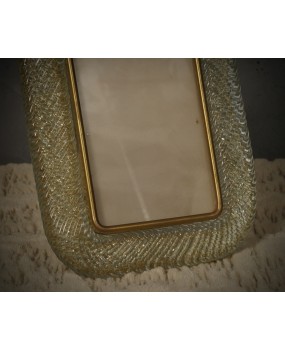 Barovie & Toso Murano Sky Blue and Gold Color Art Glass Picture Frame