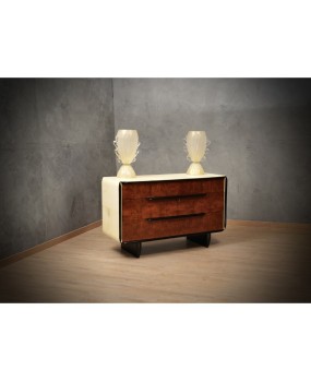 Art Deco Walnut and Goat Skin Italian School Commode and Chest of Drawers, 1930