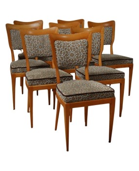 Vittorio Dassi Maple Wood and Velvet Midcentury Dinning Room Chairs, 1
