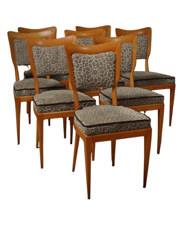 Vittorio Dassi Maple Wood and Velvet Midcentury Dinning Room Chairs, 1